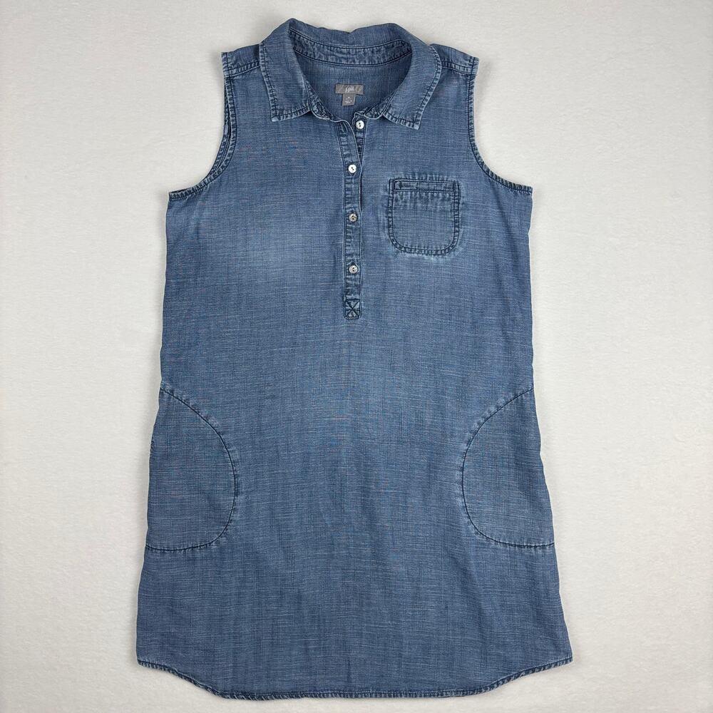 J.Jill Petite Medium Sleeveless Tencel Denim Shift Dress w/ Pockets & Collar